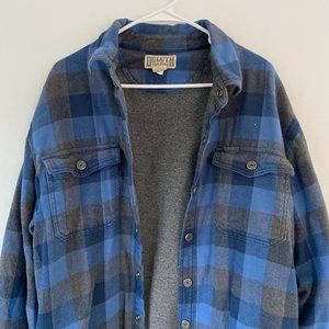 Duluth Trading Co Fleece Lined Flannel Jacket Snap Button Plaid Blue Size Large